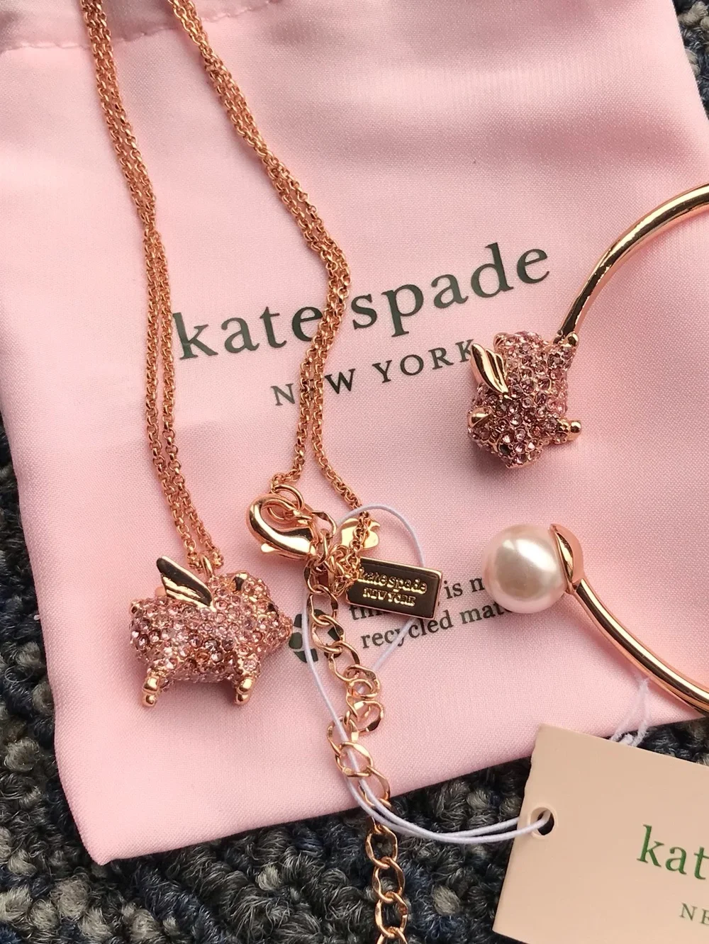kate spade Rose Gold, When Pigs Fly Collection, Necklace and Bangle Set